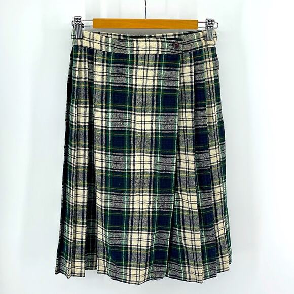 Vintage Lasting Impressions wool (?) plaid pleated wrap academic midi skirt - Picture 1 of 6